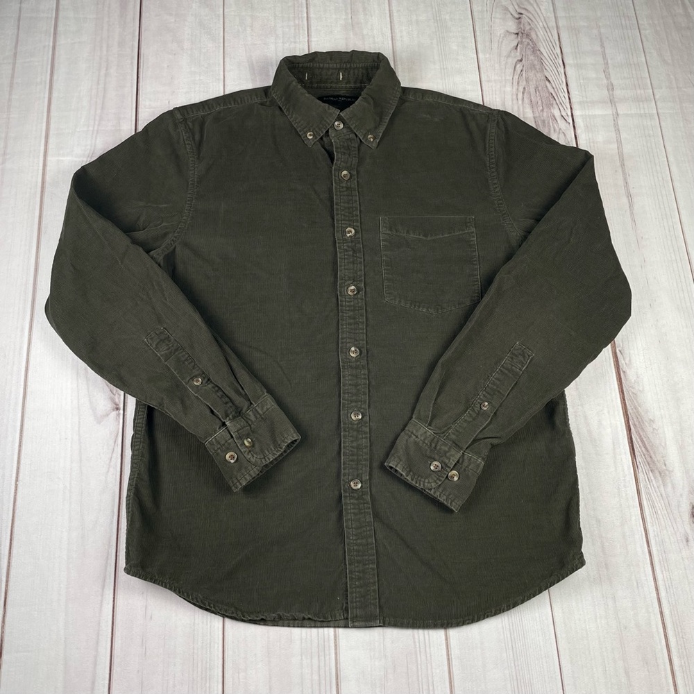 Banana Republic Slim Fit Button Down Corduroy Shirt Mens S Green Fine Wale Cords